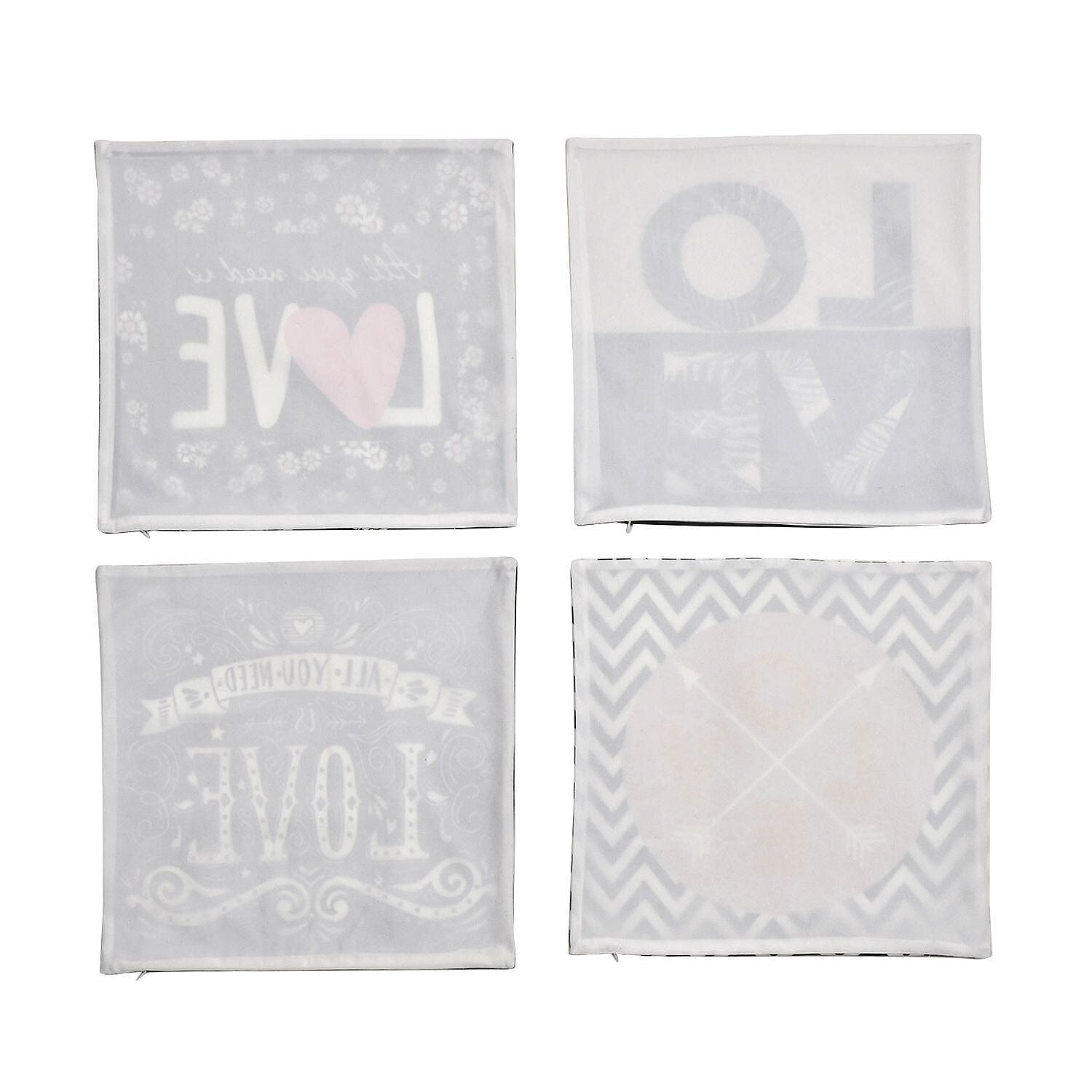 Set of 4 -  Love Theme Cushion Cover (Size 40 Cm) - Black, Pink and White