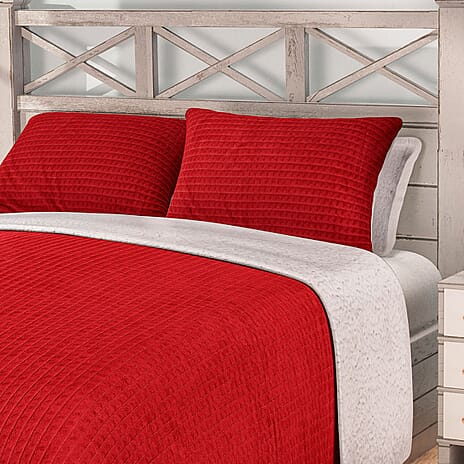3 Piece Set - One Time Closeout - Extra Warm Sherpa Duvet Cover with 2 Pillowcases (King Size) - Red