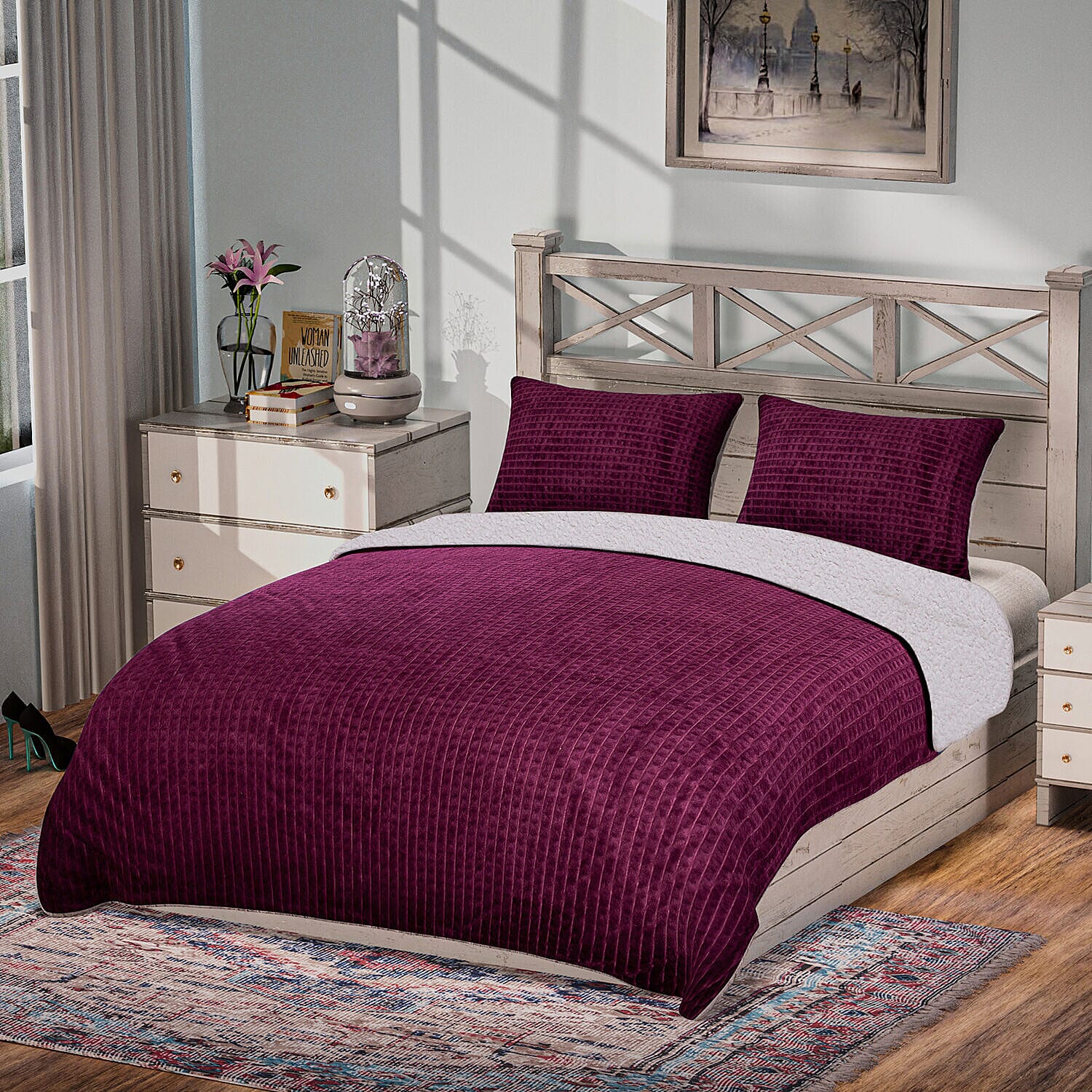 3 Piece Set - One Time Closeout - Extra warm Sherpa Duvet Cover with 2 Pillowcases Single - Light Peach