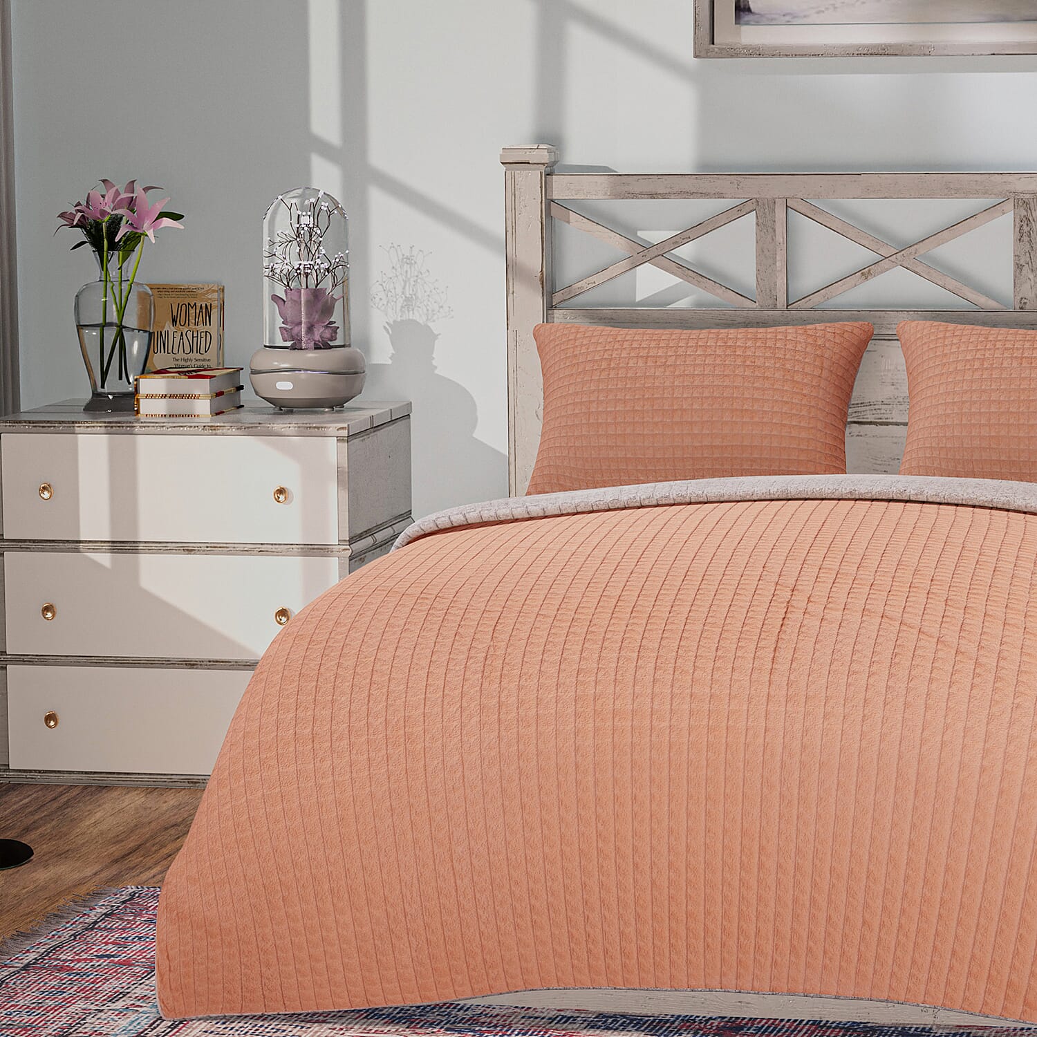 3 Piece Set - One Time Closeout - Extra warm Sherpa Duvet Cover with 2 Pillowcases Single - Light Peach