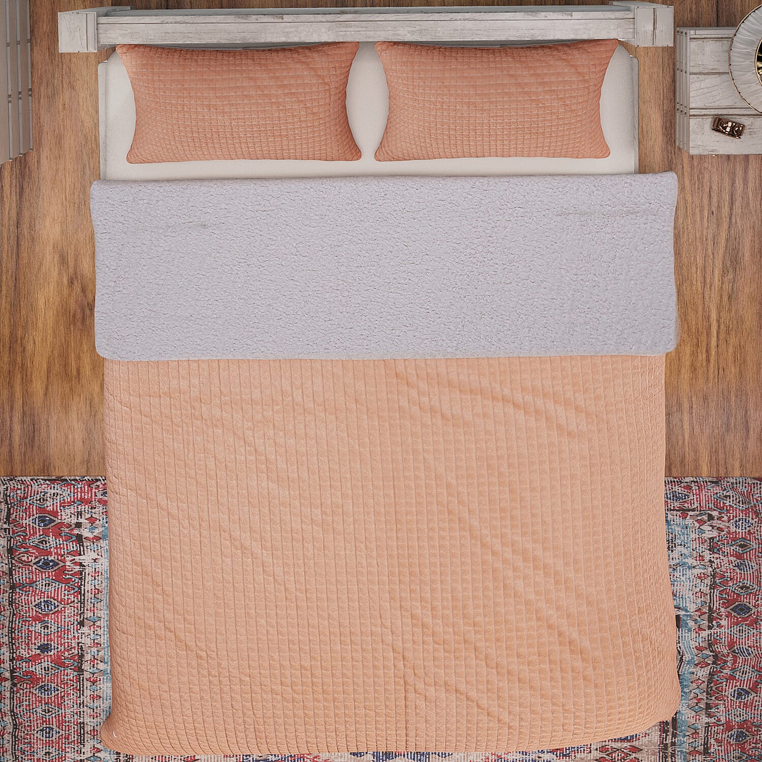 3 Piece Set - One Time Closeout - Extra warm Sherpa Duvet Cover with 2 Pillowcases Single - Light Peach