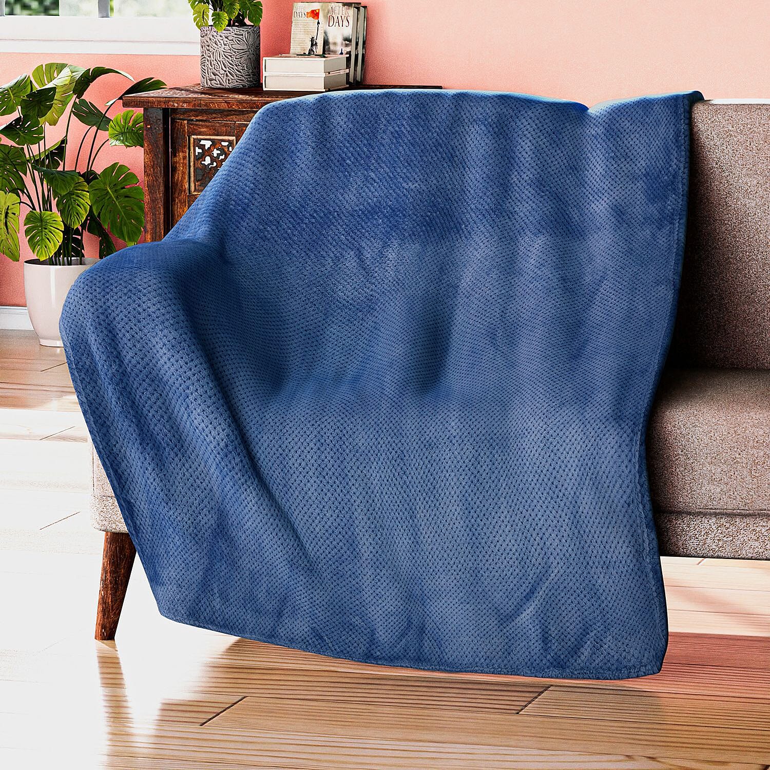 Homesmart Polyester Jacquard Blanket (Size 150x1 cm) - Blue & Blue