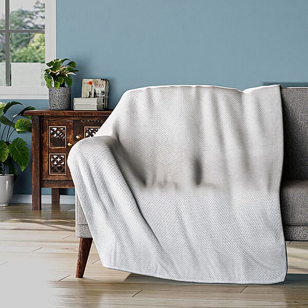 Homesmart Flannel Textured Blanket 260gsm (Size 210x150 cm) White