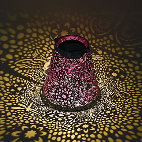Floral Pattern Metal Solar Decorative Lantern (with 300mAh NI-MH AAA battery) - Purple