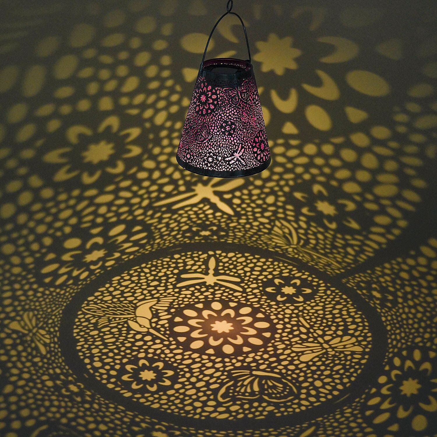 Floral Pattern Metal Solar Decorative Lantern (with 300mAh NI-MH AAA battery) - Purple