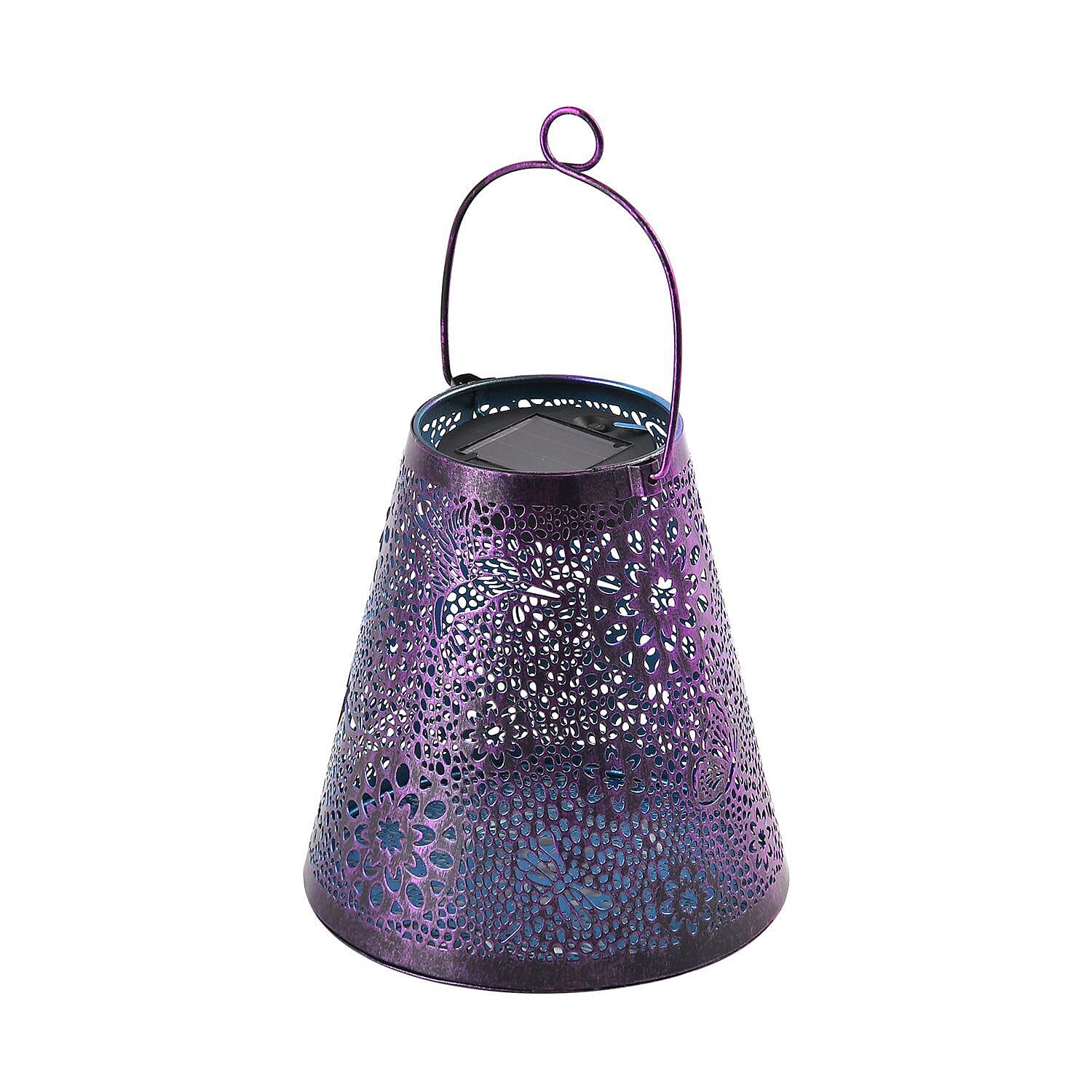 Floral Pattern Metal Solar Decorative Lantern (with 300mAh NI-MH AAA battery) - Purple