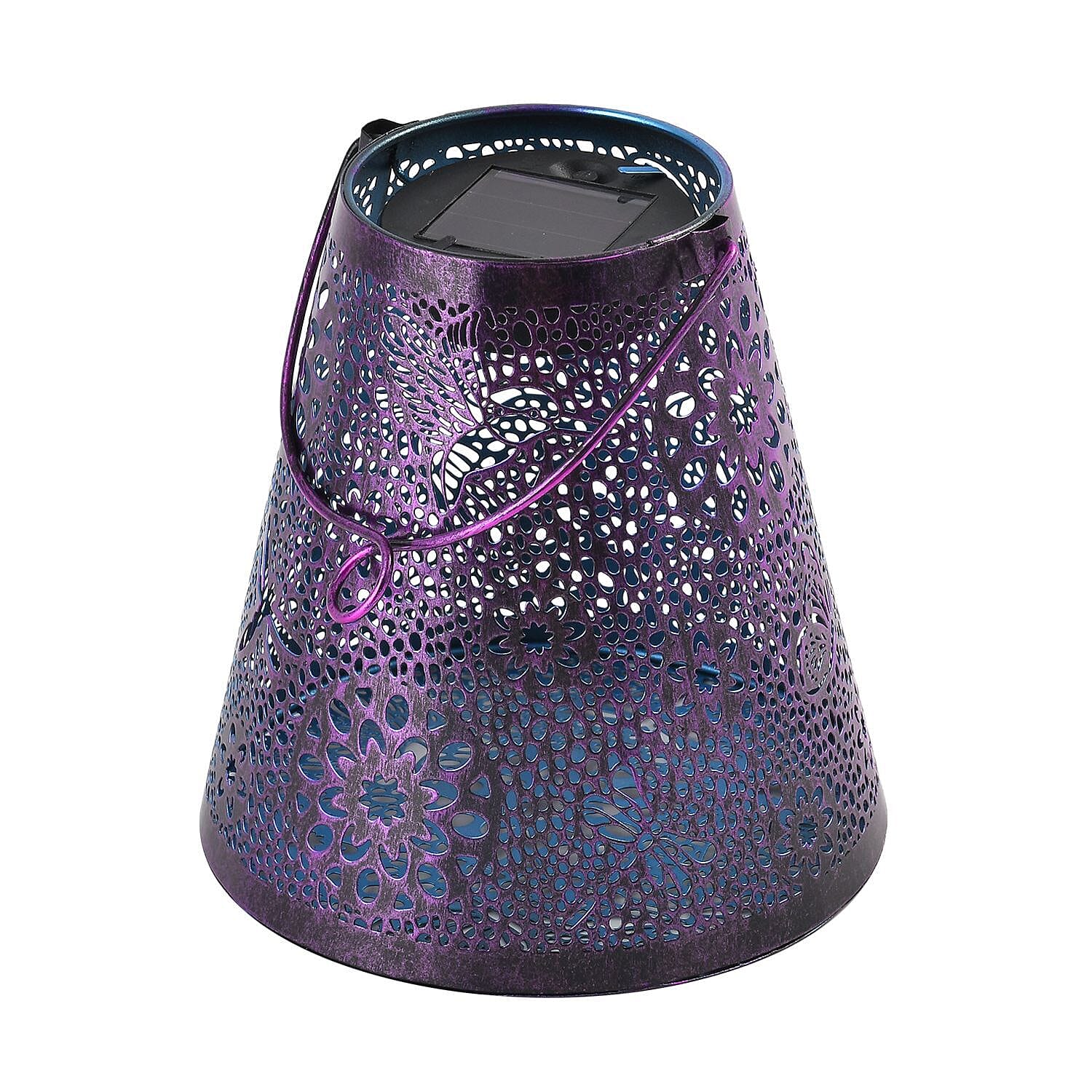 Floral Pattern Metal Solar Decorative Lantern (with 300mAh NI-MH AAA battery) - Purple