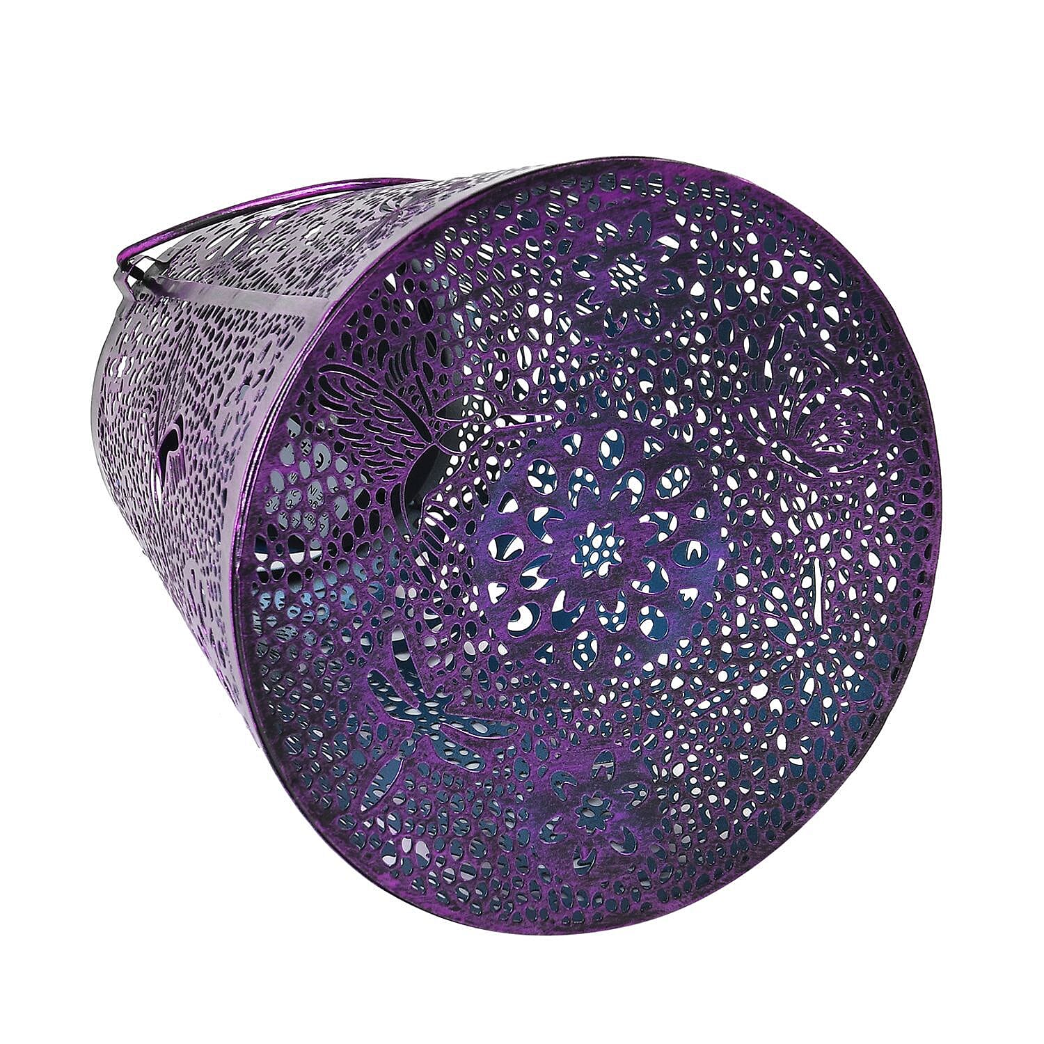 Floral Pattern Metal Solar Decorative Lantern (with 300mAh NI-MH AAA battery) - Purple