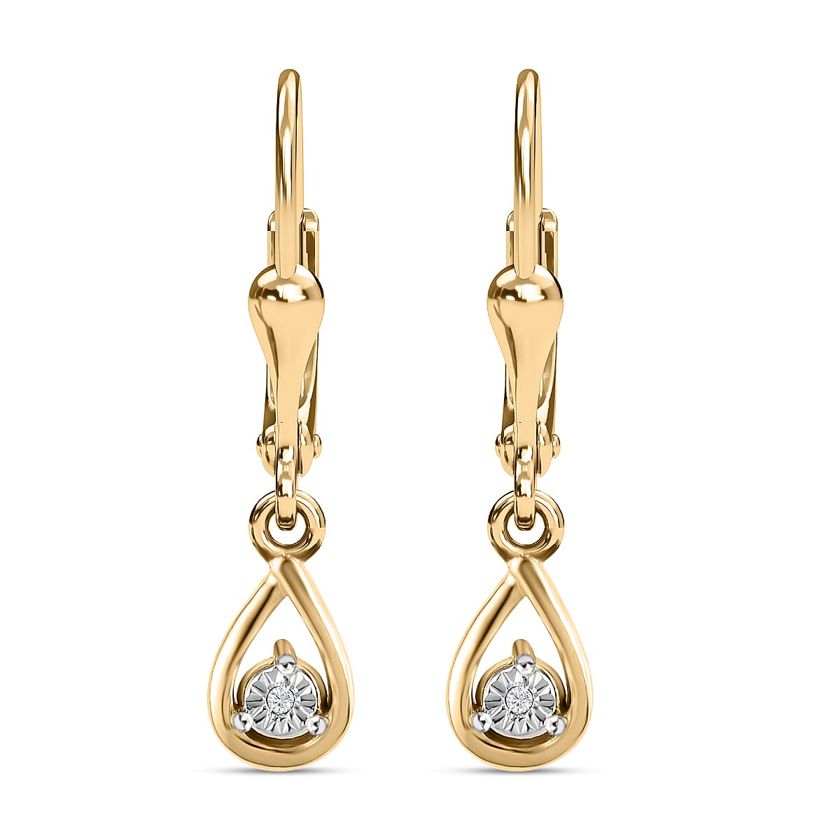 Close Out Deal - Diamond Lever Back Earrings in Vermeil Yellow Gold Sterling Silver