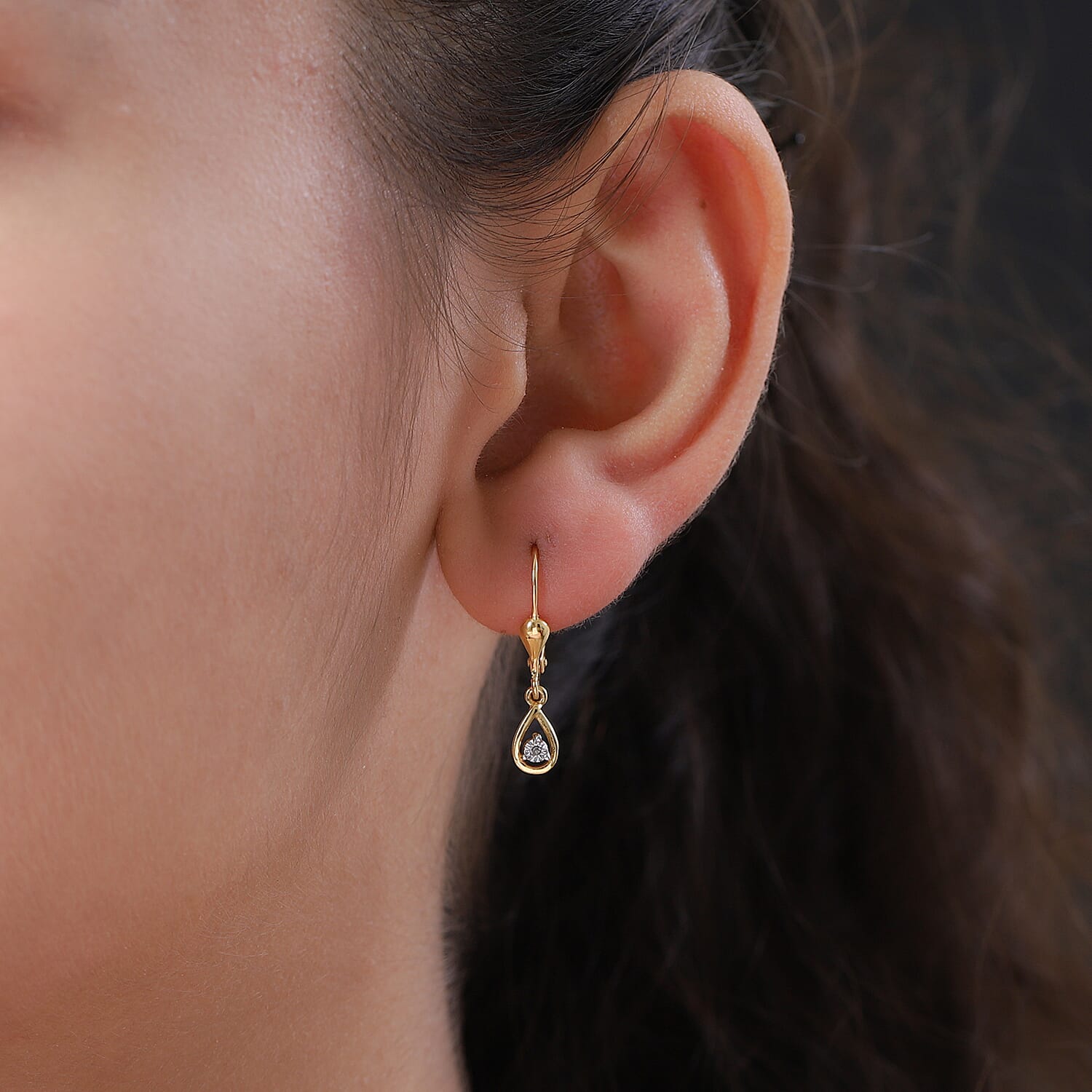 Close Out Deal - Diamond Lever Back Earrings in Vermeil Yellow Gold Sterling Silver