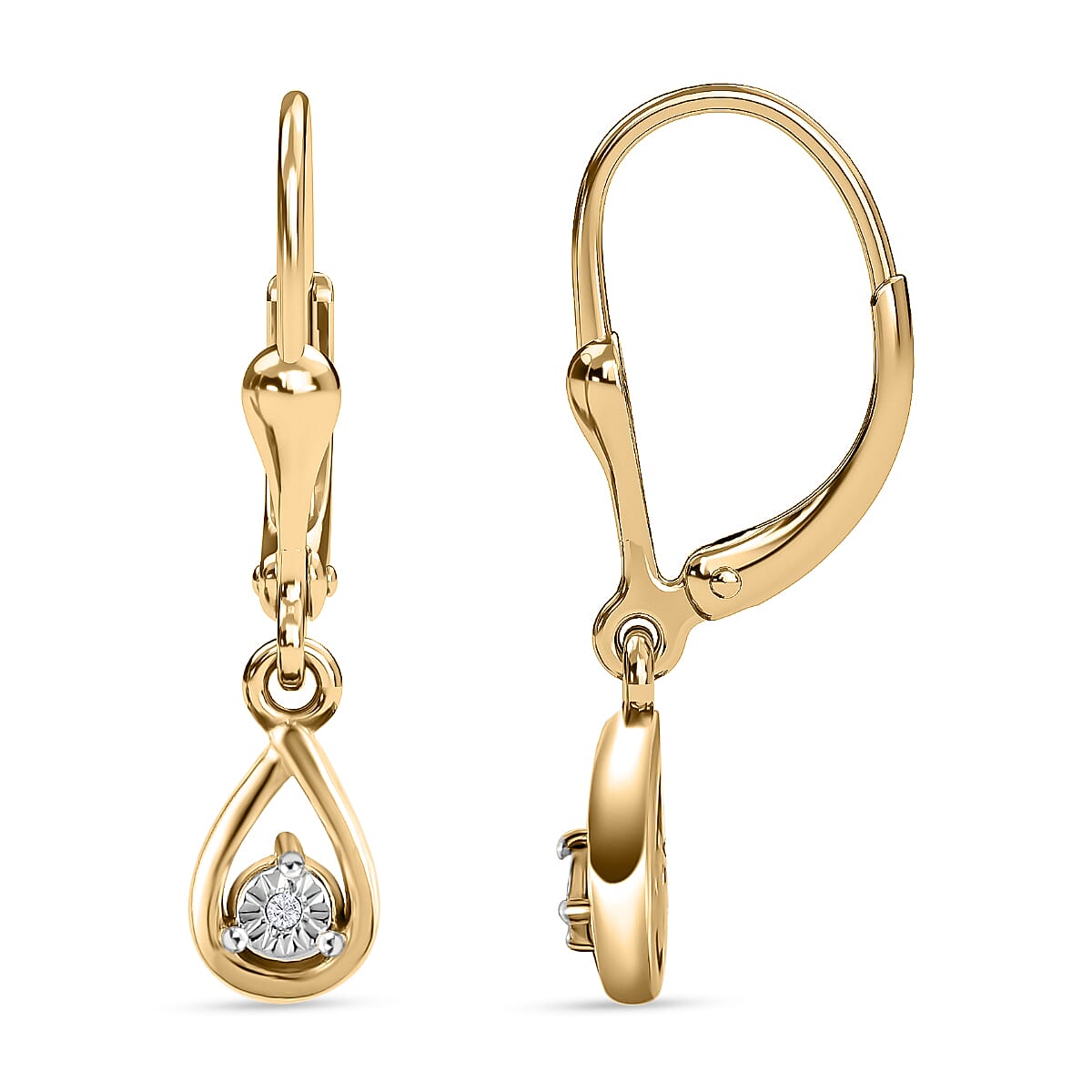 Close Out Deal - Diamond Lever Back Earrings in Vermeil Yellow Gold Sterling Silver