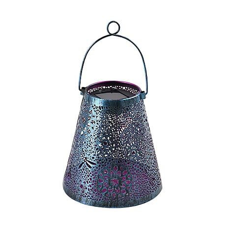 Floral Pattern Metal Solar Decorative Lantern (with 300mAh NI-MH AAA Battery) - Blue