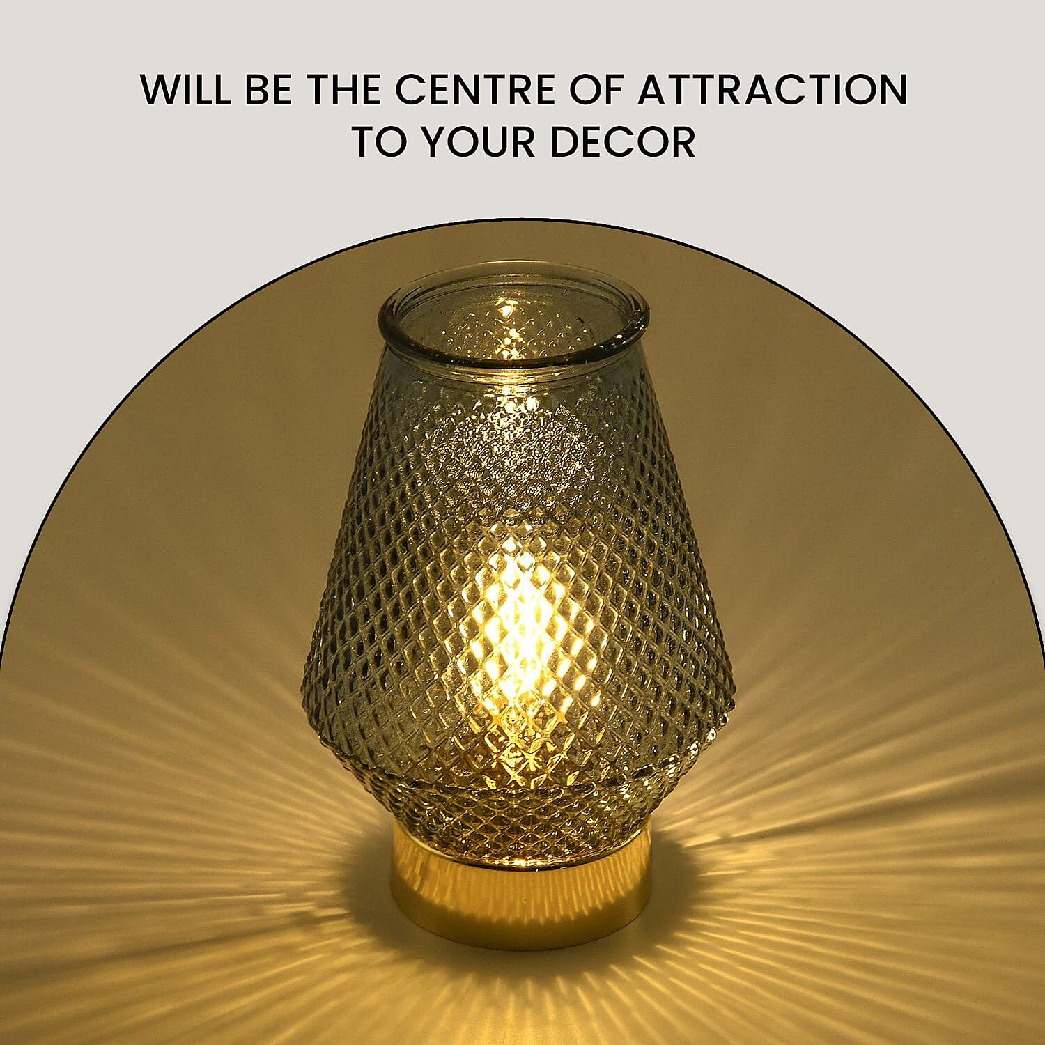 Homesmart Glass Vase Shaped Table Lamp with Golden Base and Flaming Bulb (Size 18x11 cm) - Dark Blue