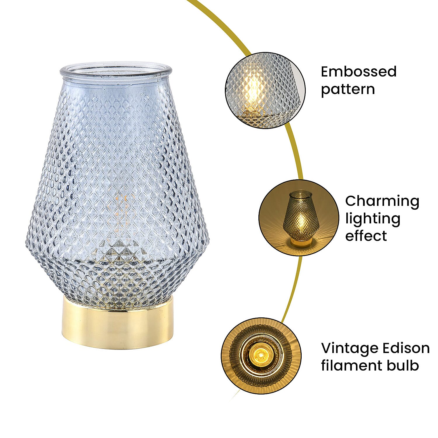 Homesmart Glass Vase Shaped Table Lamp with Golden Base and Flaming Bulb (Size 18x11 cm) - Dark Blue