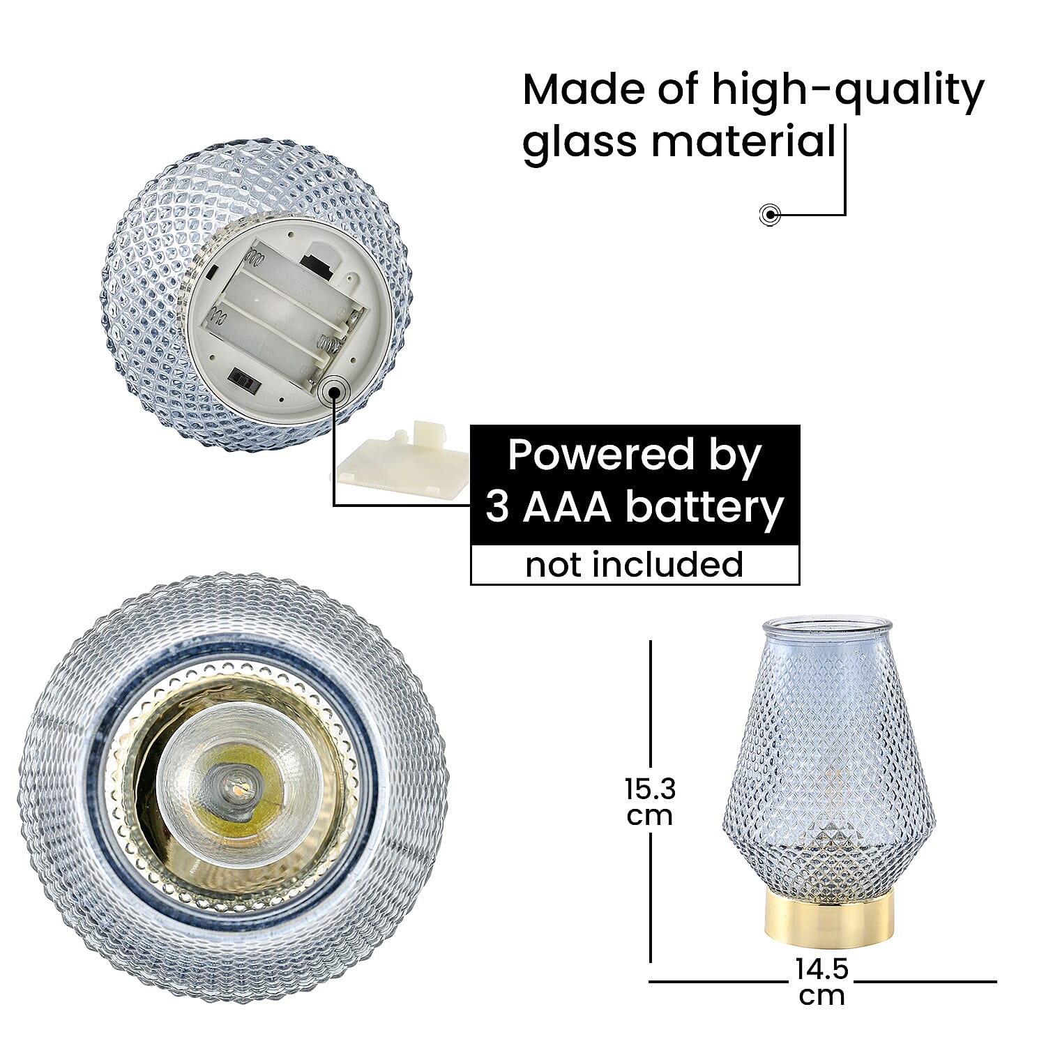 Homesmart Glass Vase Shaped Table Lamp with Golden Base and Flaming Bulb (Size 18x11 cm) - Dark Blue