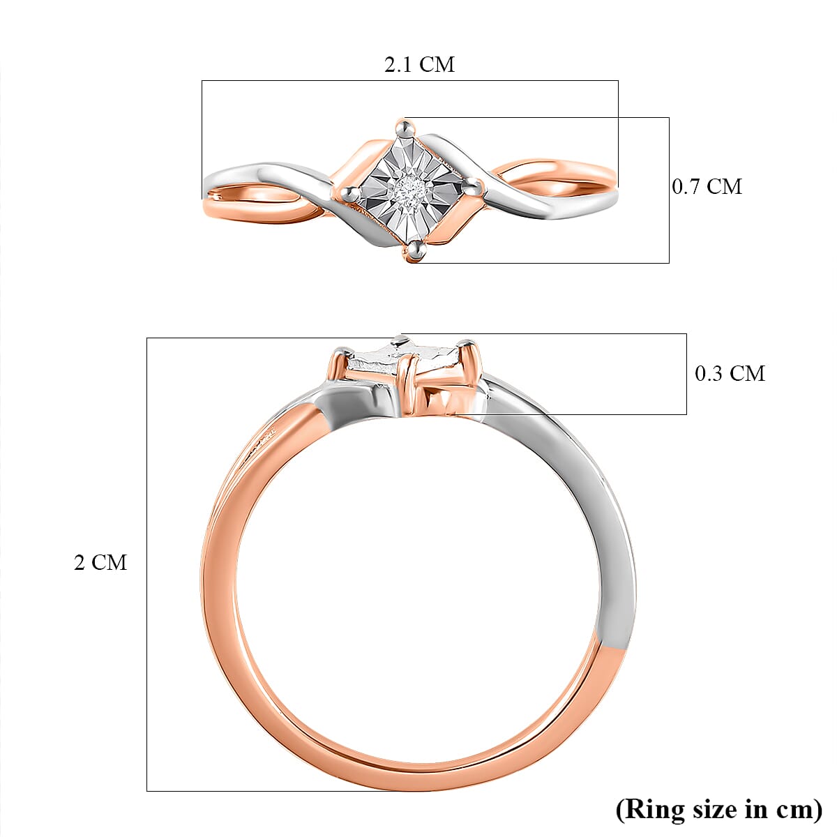 Diamond Ring in Two-Tone Platinum and 18K Vermeil Rose Gold Plated in Sterling Silver.