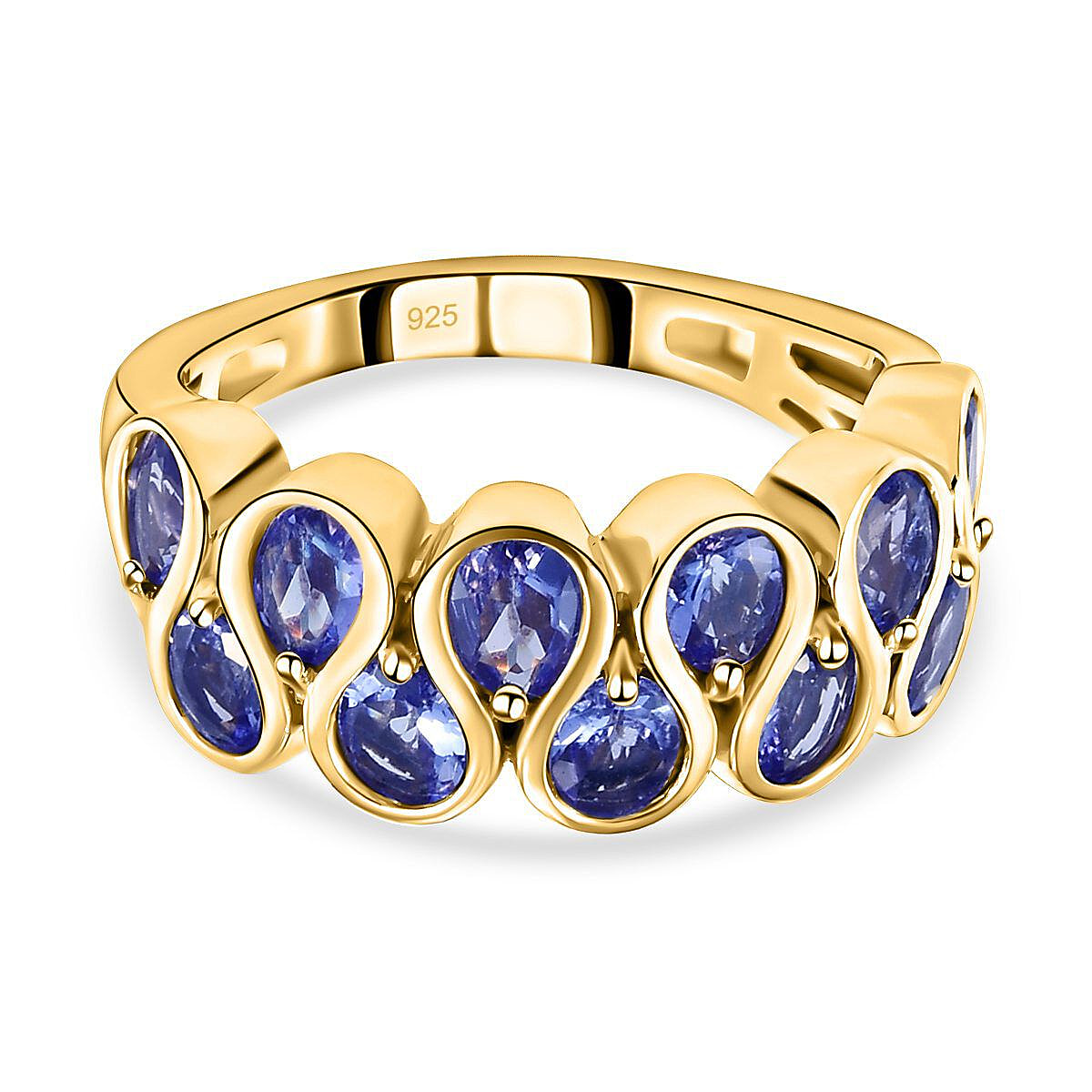 Tanzanite Half Eternity Ring in 18K Yellow Gold Vermeil Plated Sterling Silver 1.84 Ct.