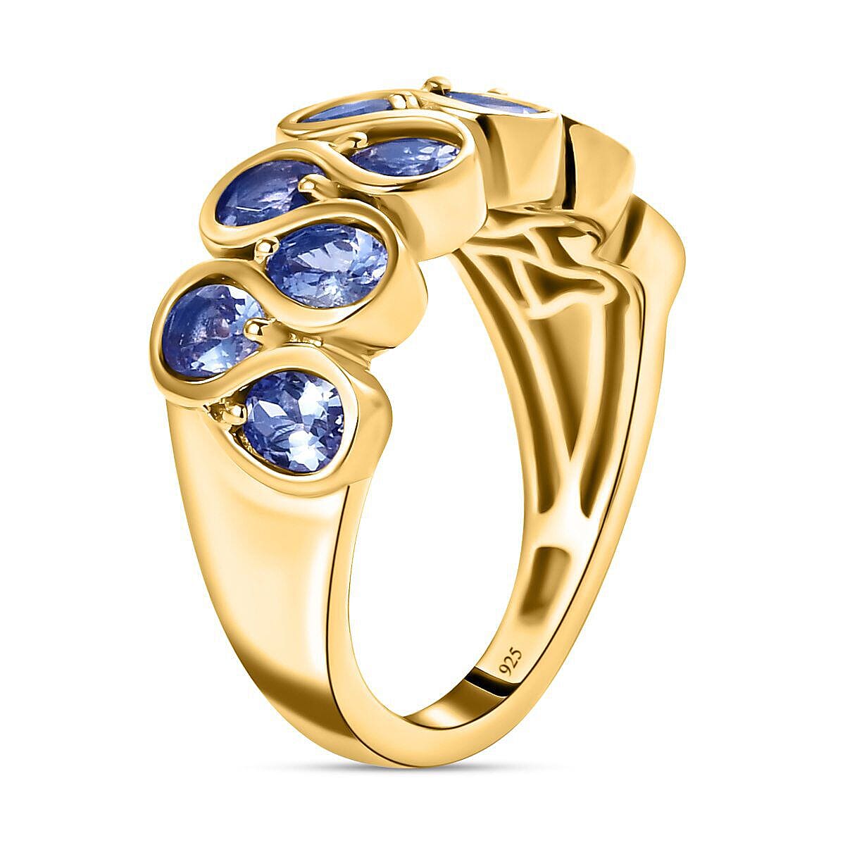 Tanzanite Half Eternity Ring in 18K Yellow Gold Vermeil Plated Sterling Silver 1.84 Ct.