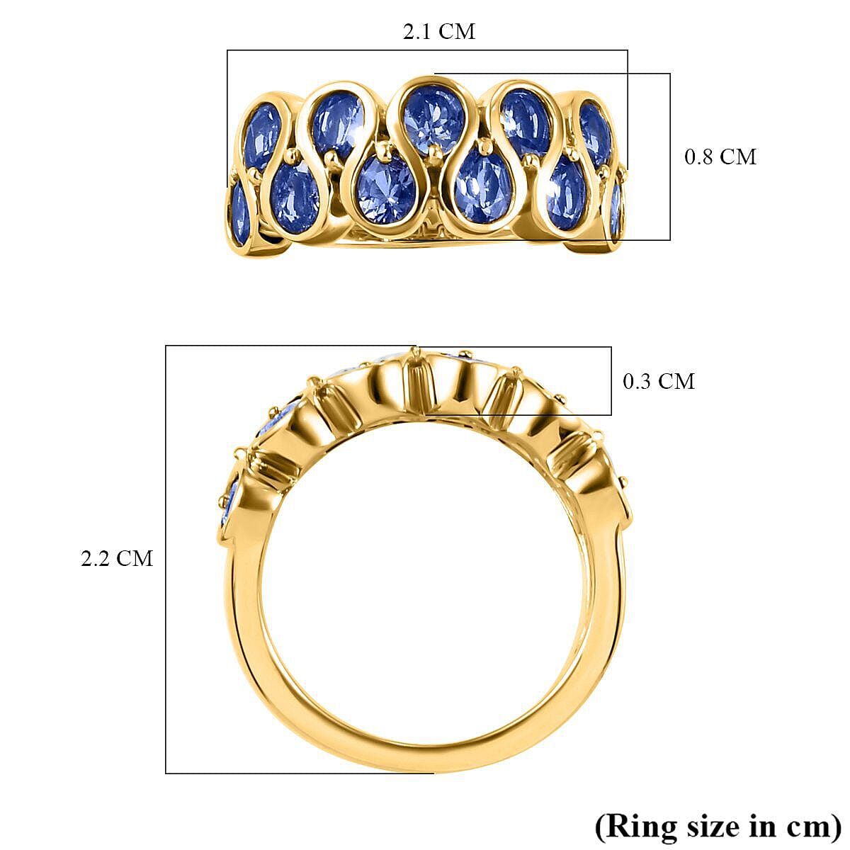 Tanzanite Half Eternity Ring in 18K Yellow Gold Vermeil Plated Sterling Silver 1.84 Ct.