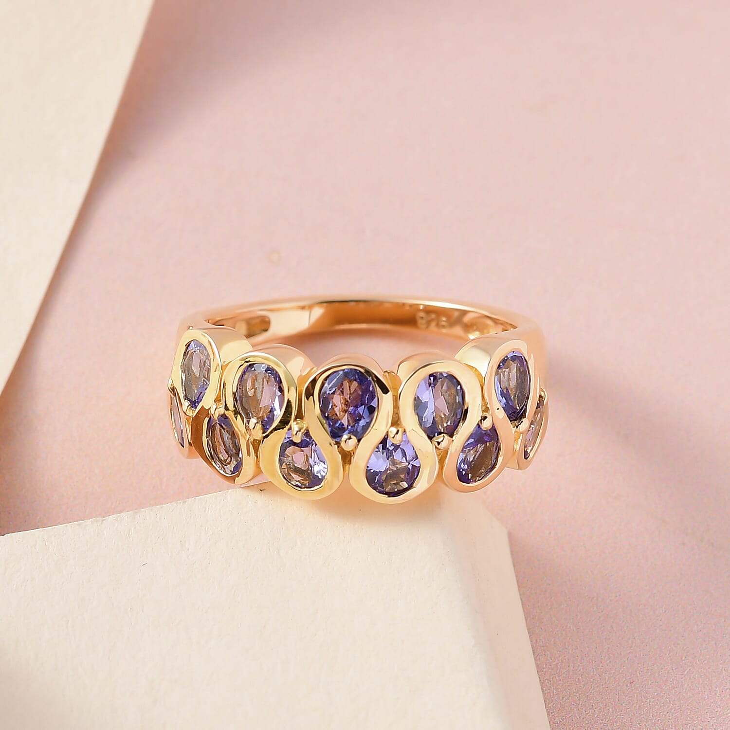 Tanzanite Half Eternity Ring in 18K Yellow Gold Vermeil Plated Sterling Silver 1.84 Ct.