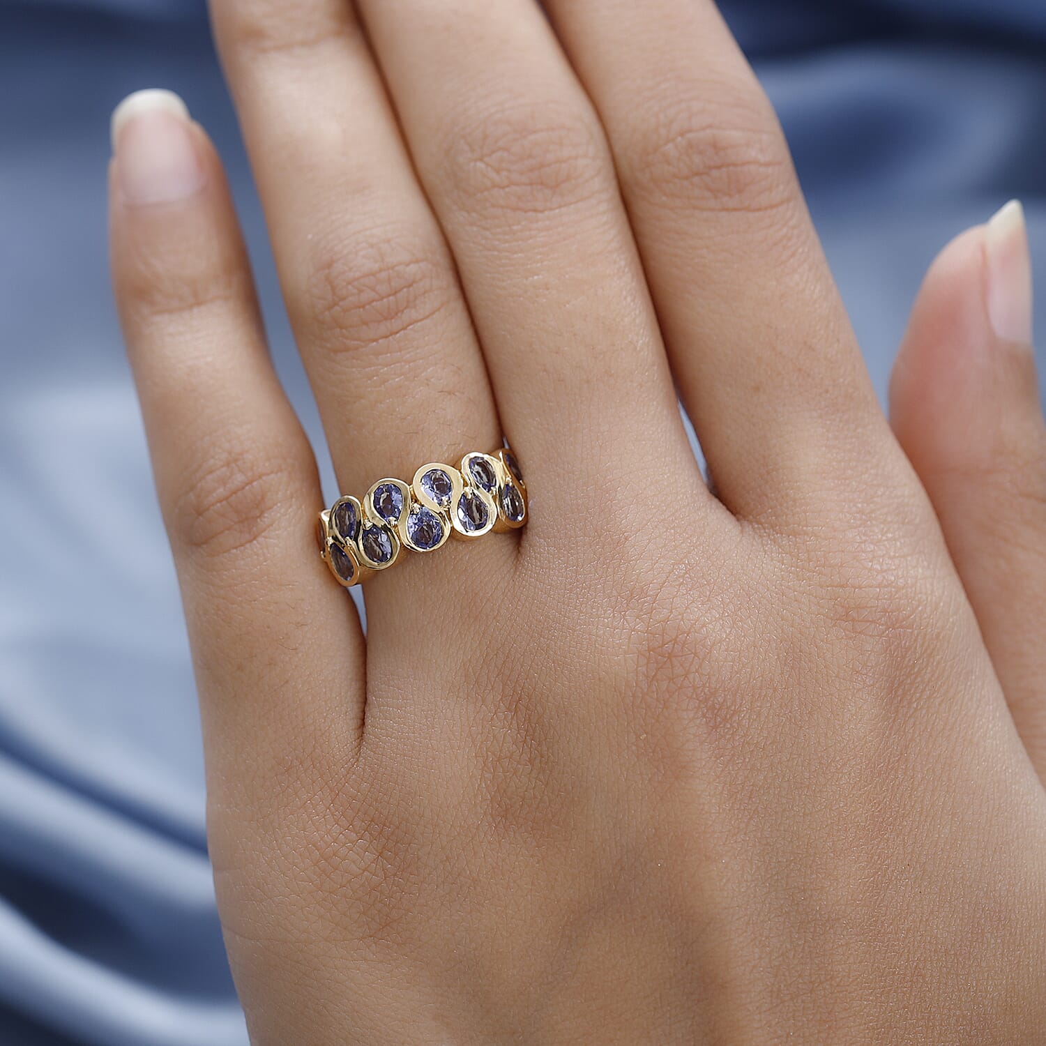 Tanzanite Half Eternity Ring in 18K Yellow Gold Vermeil Plated Sterling Silver 1.84 Ct.