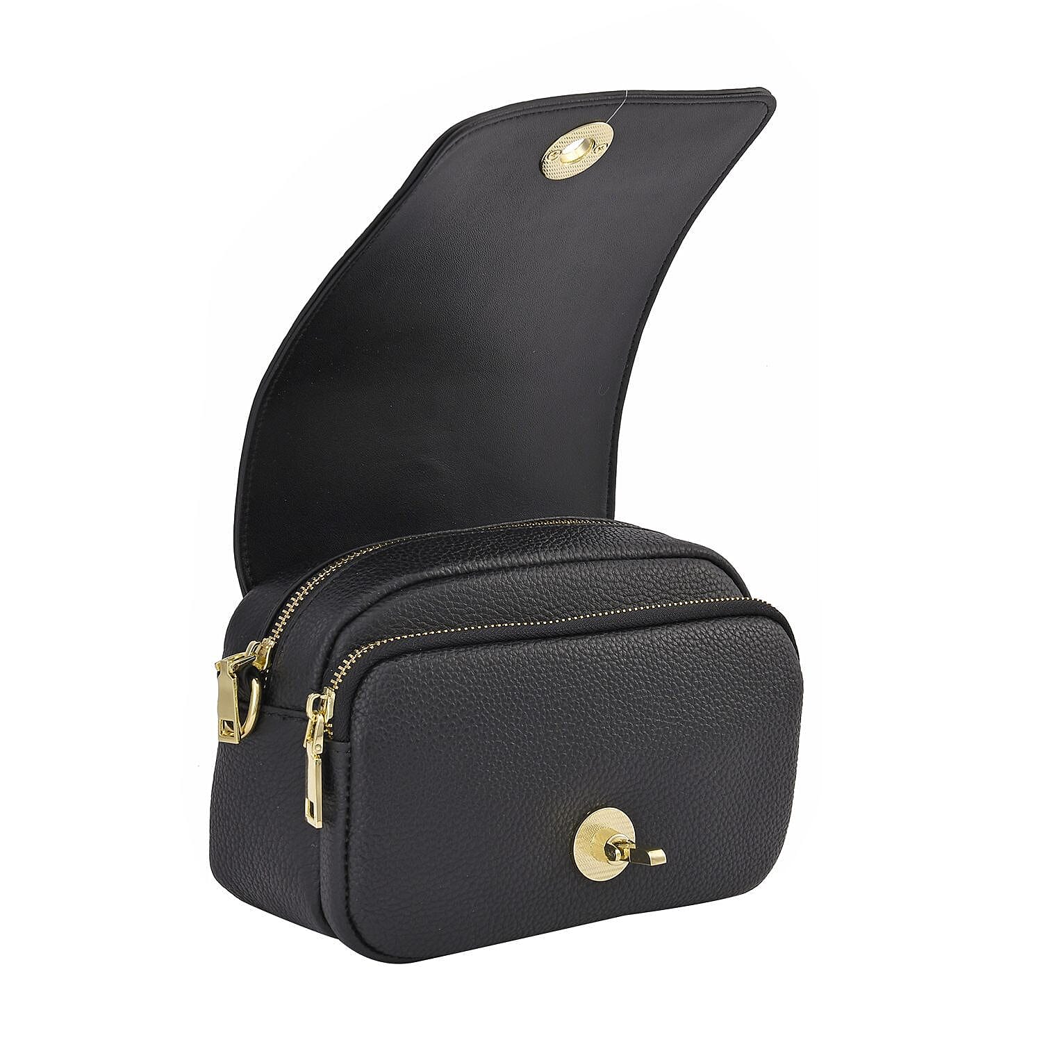 Sencilez Of Barcelona 100% Genuine Leather Snake Pattern Handbag with Shoulder Strap - Black