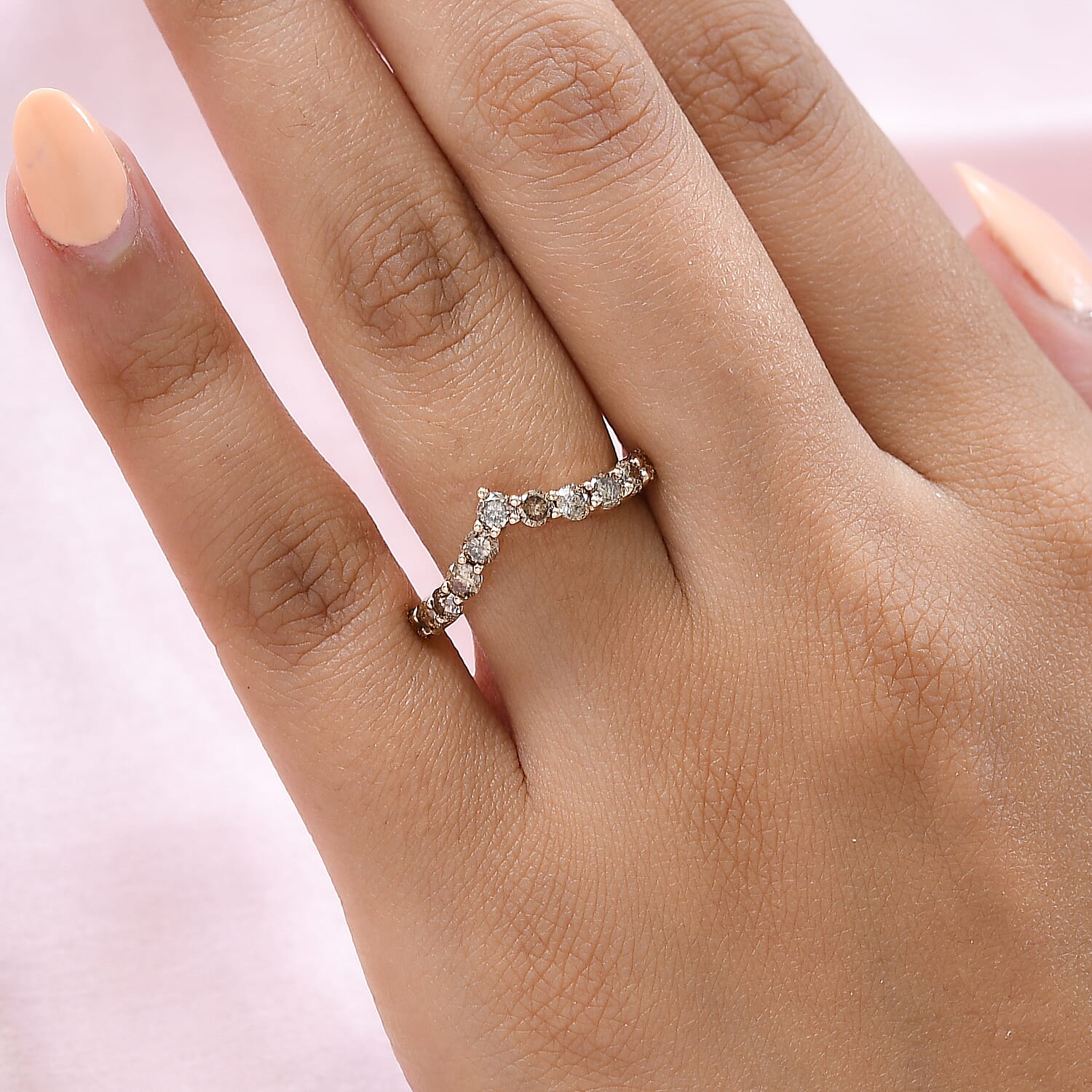 9K Rose Gold Natural Champagne Diamond Wishbone Ring 1.00 Ct.