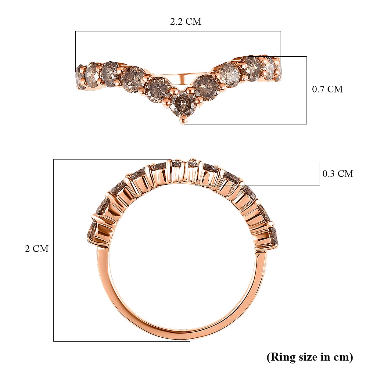 9K Rose Gold Natural Champagne Diamond Wishbone Ring 1.00 Ct.