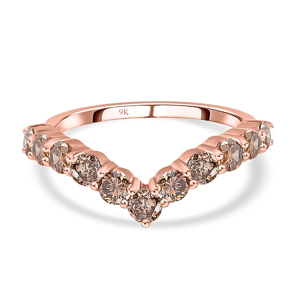 9K Rose Gold Natural Champagne Diamond Wishbone Ring 1.00 Ct.