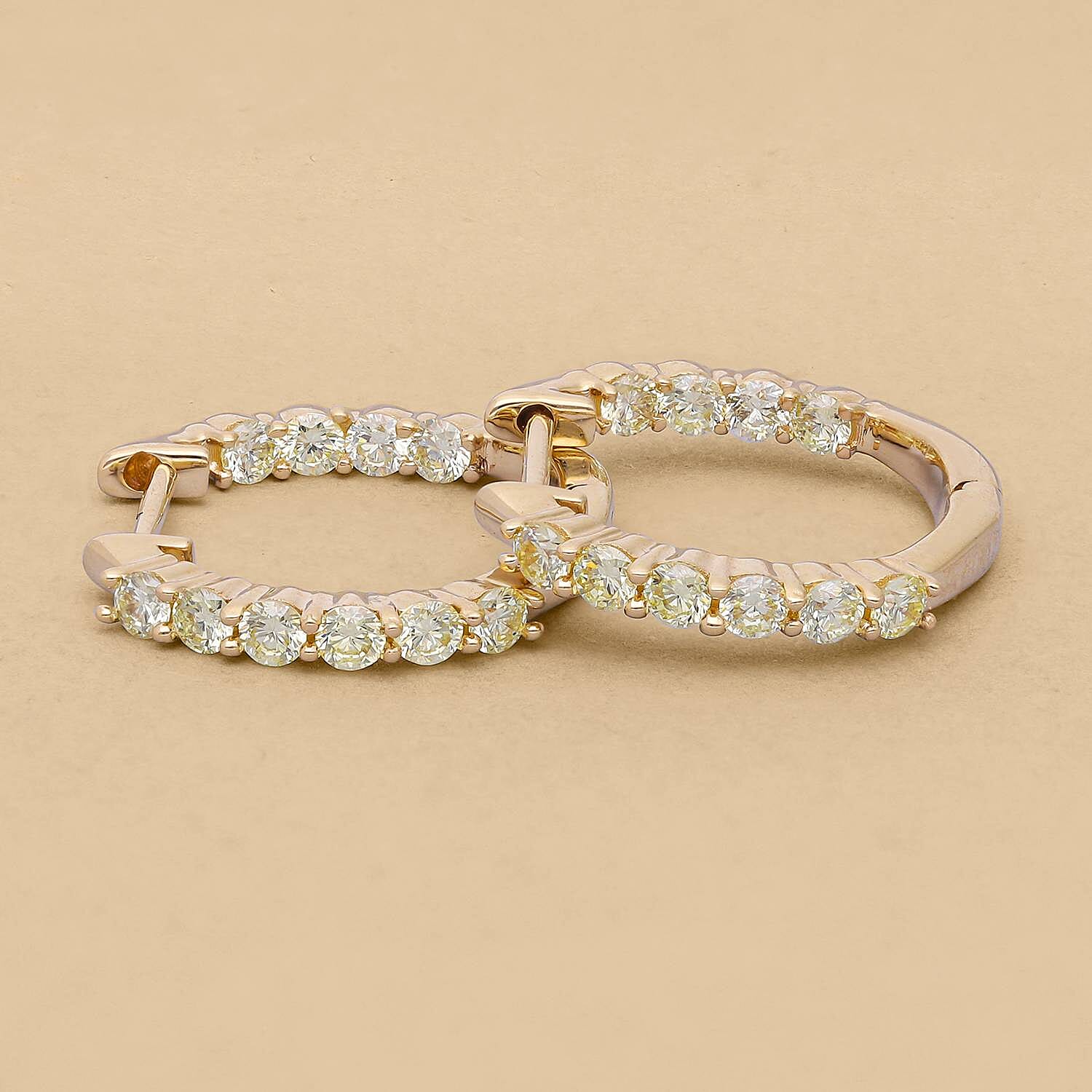 NY Close Out - 14K Yellow Gold SGL Certified Natural Yellow Diamond (VS2) Hoop Earring with Clasp 0.50 Ct.