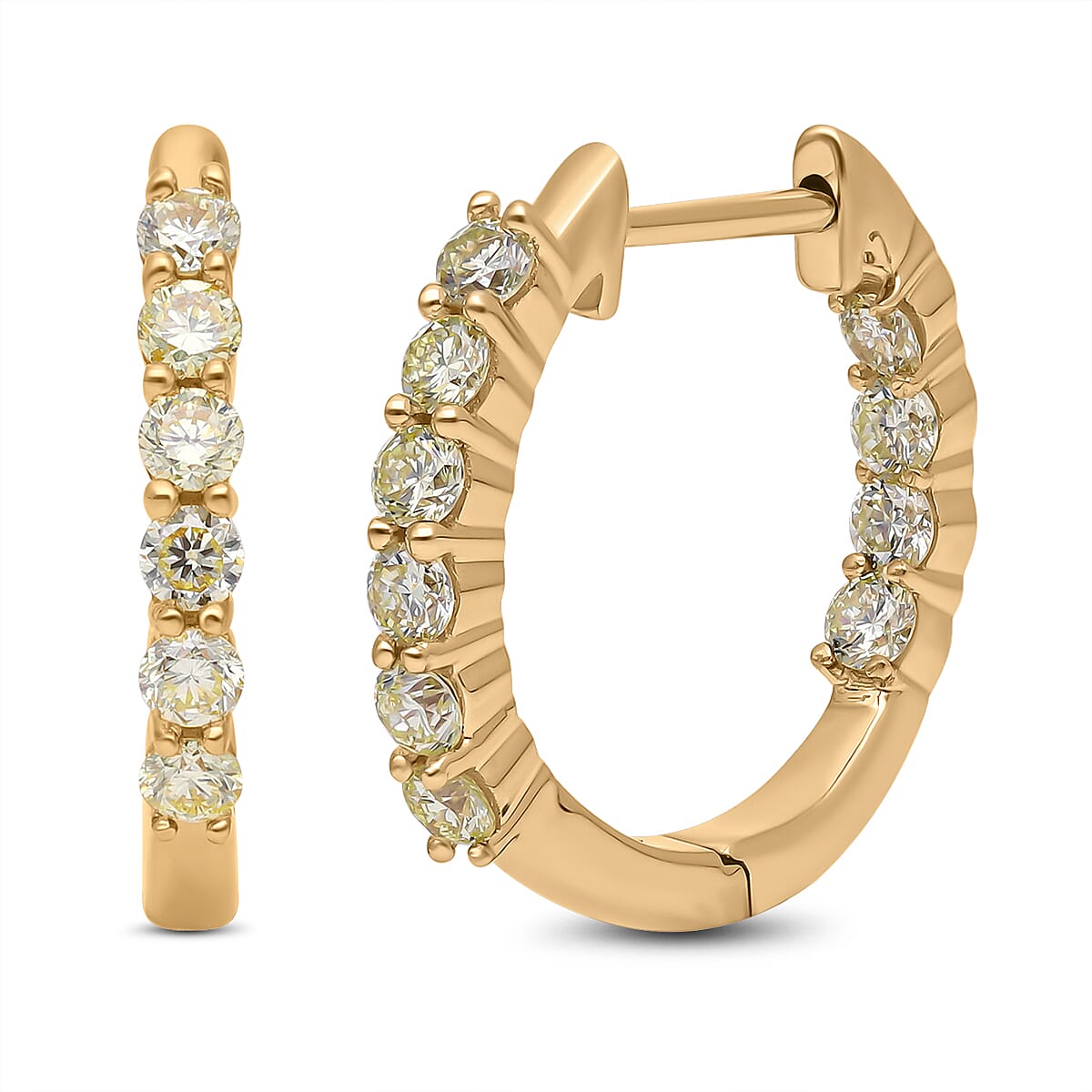 NY Close Out - 14K Yellow Gold SGL Certified Natural Yellow Diamond (VS2) Hoop Earring with Clasp 0.50 Ct.