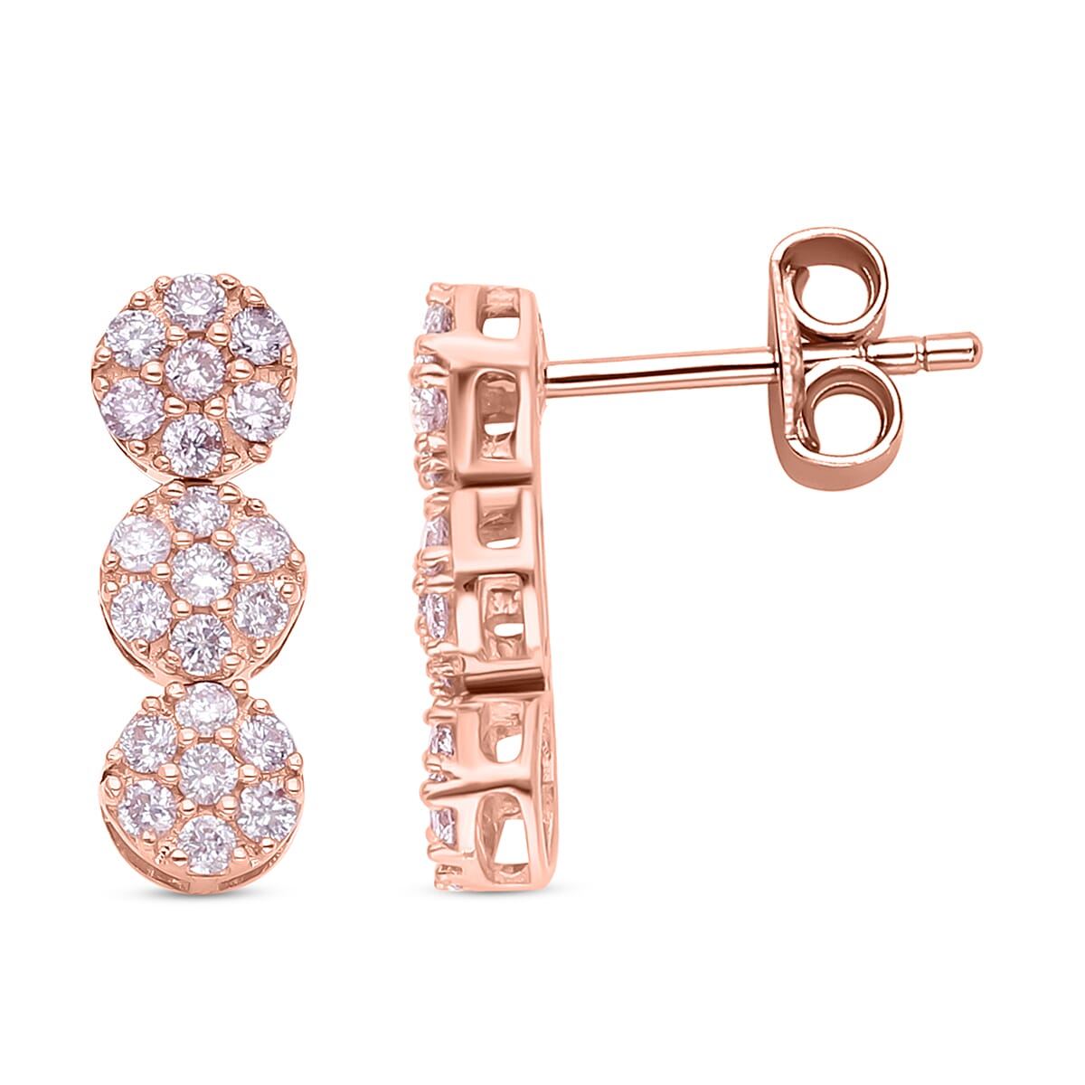 9K Rose Gold Pink Diamond Dangle Earrings 0.50 Ct.