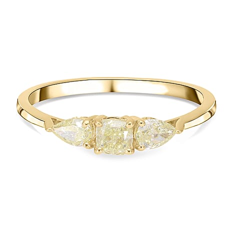 18K Yellow Gold SGL certified Natural Yellow Diamond (SI) Trilogy Ring 1.00 Ct.
