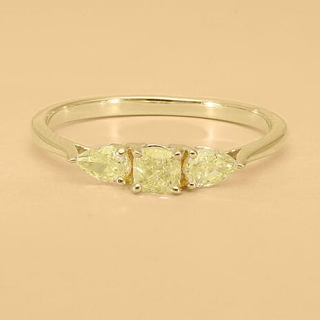 18K Yellow Gold SGL certified Natural Yellow Diamond (SI) Trilogy Ring 1.00 Ct.