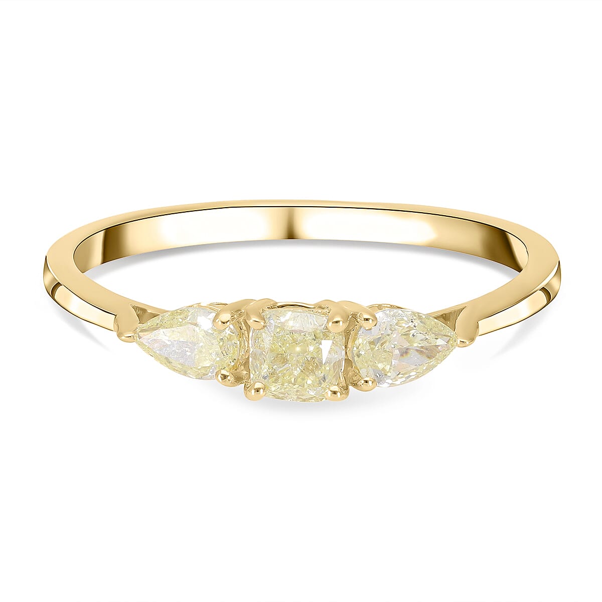 18K Yellow Gold SGL certified Natural Yellow Diamond (SI) Trilogy Ring 1.00 Ct.