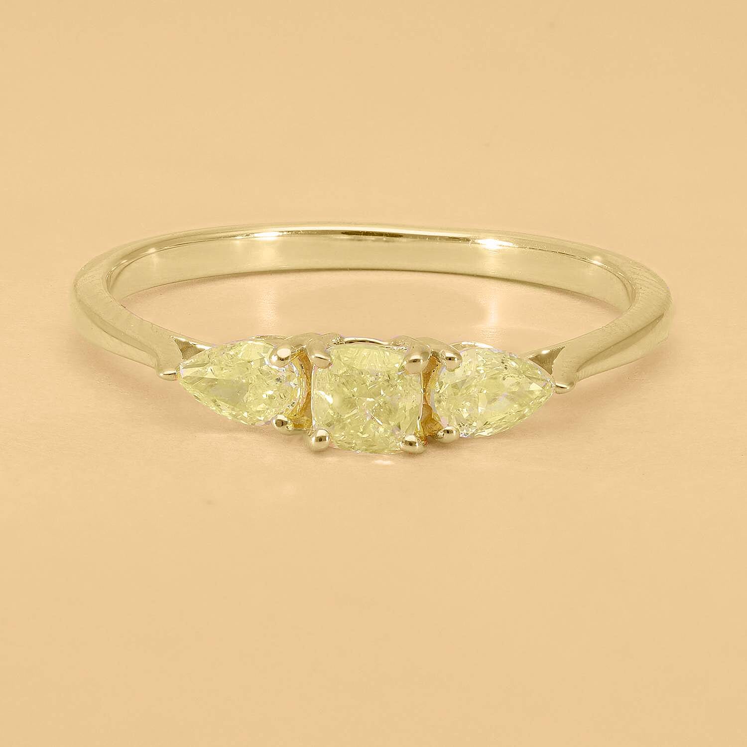 18K Yellow Gold SGL certified Natural Yellow Diamond (SI) Trilogy Ring 1.00 Ct.