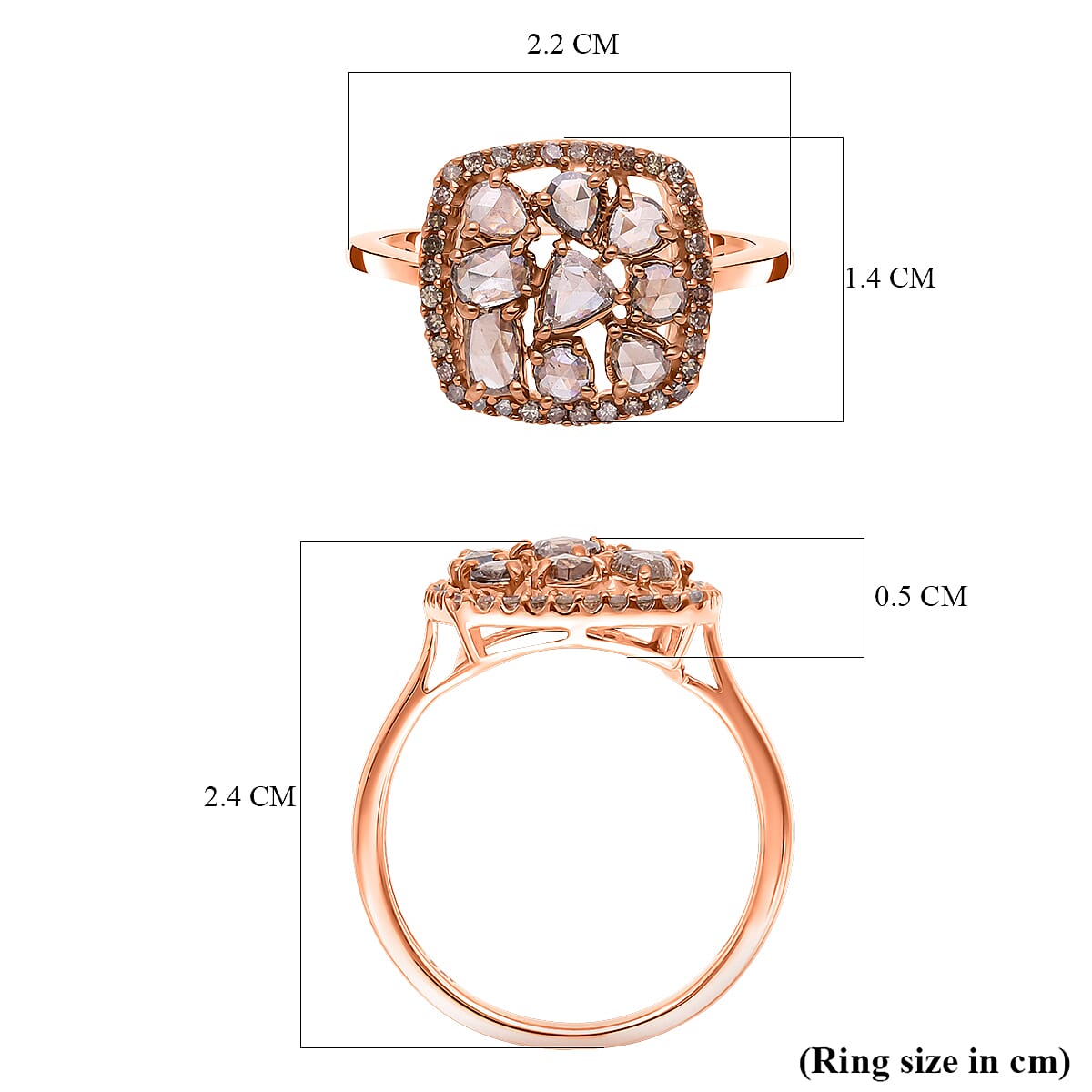 9K Rose Gold SGL Certified Champagne Diamond (I1-I2) Ring 1.00 Ct.