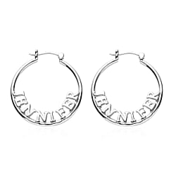 Platinum Overlay Sterling Silver J Hoop Half Hoop Earring, Silver Wt. 9.6 Gms