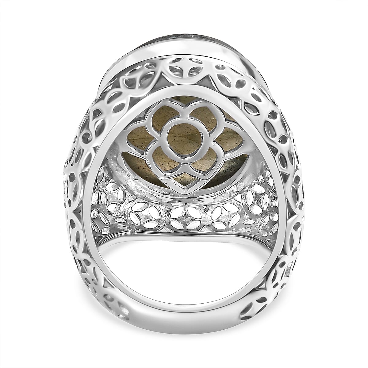 Bali Closeout - Labradorite Solitaire Ring in Platinum Overlay Sterling Silver 17.55 Ct, Silver Wt. 7.48 Gms.