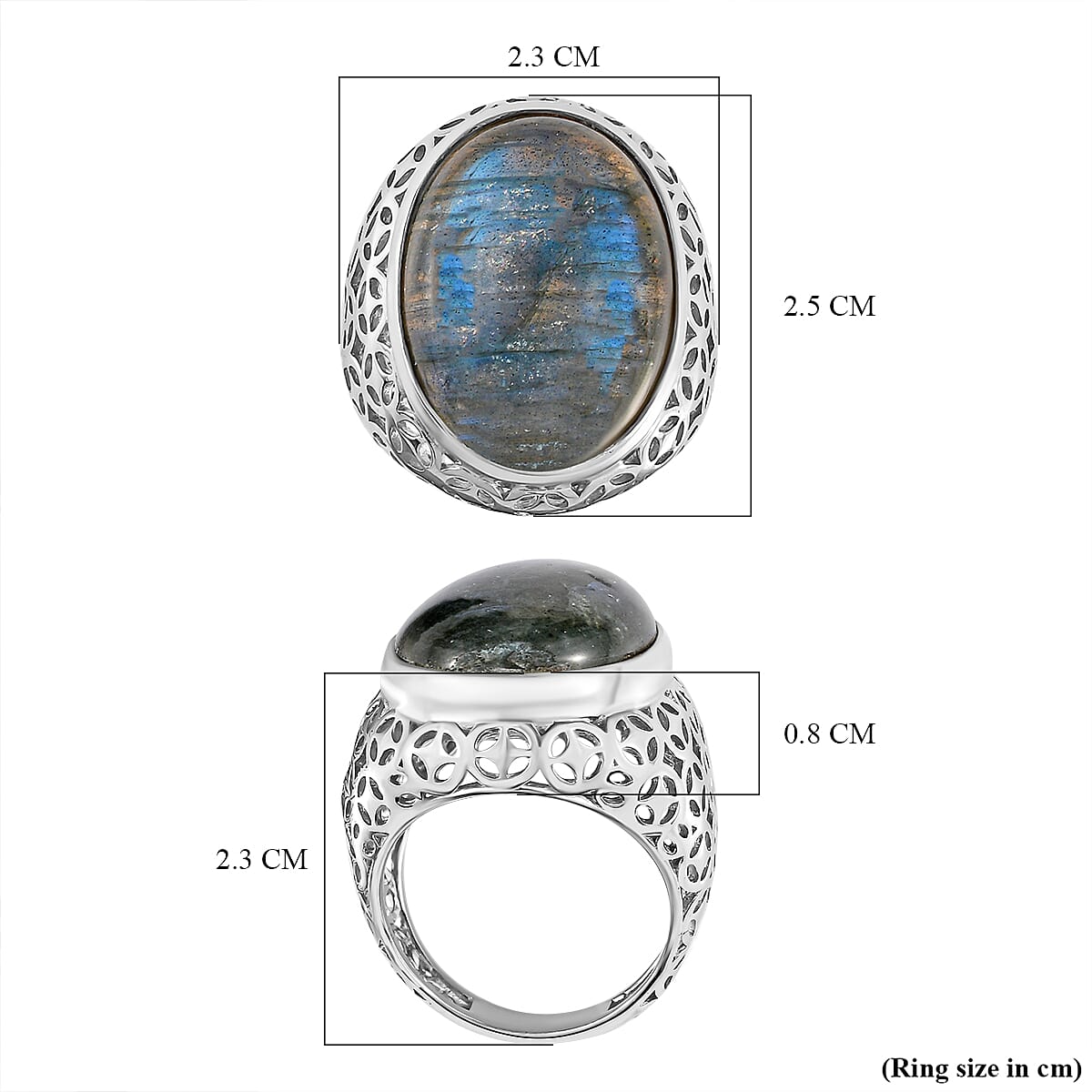 Bali Closeout - Labradorite Solitaire Ring in Platinum Overlay Sterling Silver 17.55 Ct, Silver Wt. 7.48 Gms.