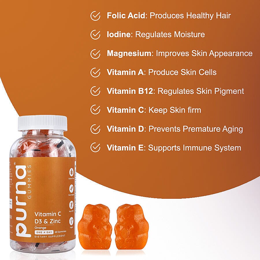 Purna - Orange Flavoured Vitamin C Gummies (60 Gummies)