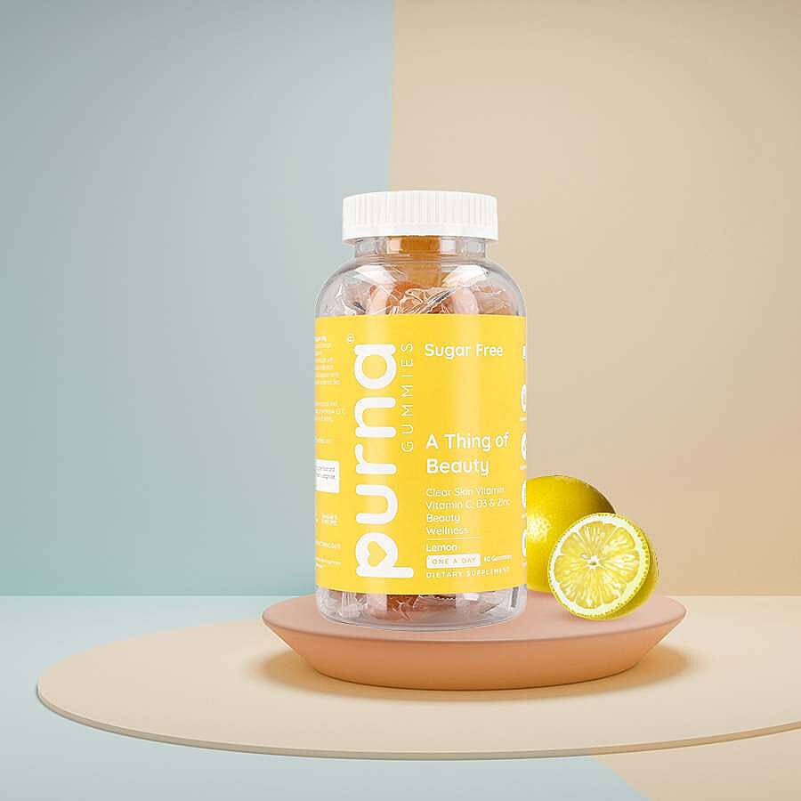 Purna - Lemon Flavoured Vitamin C Gummies - Helps in Natural Regeneration of Skin, Immunity Support (60 Gummies- 2 Months Supply).Best Before 30th Sep 2025