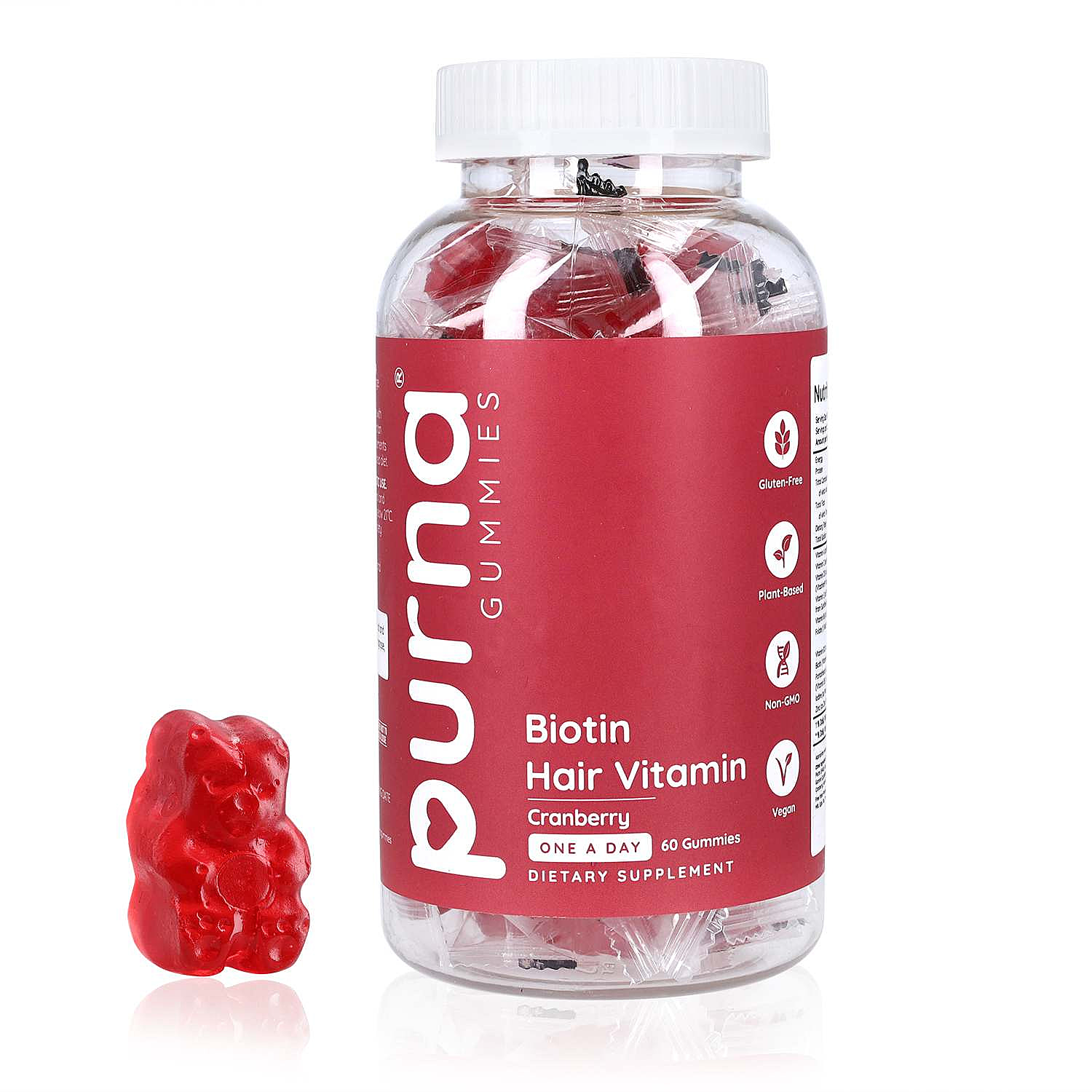 Purna Big Pack - Cranberry Flavored Biotin Gummies (60 Gummies)