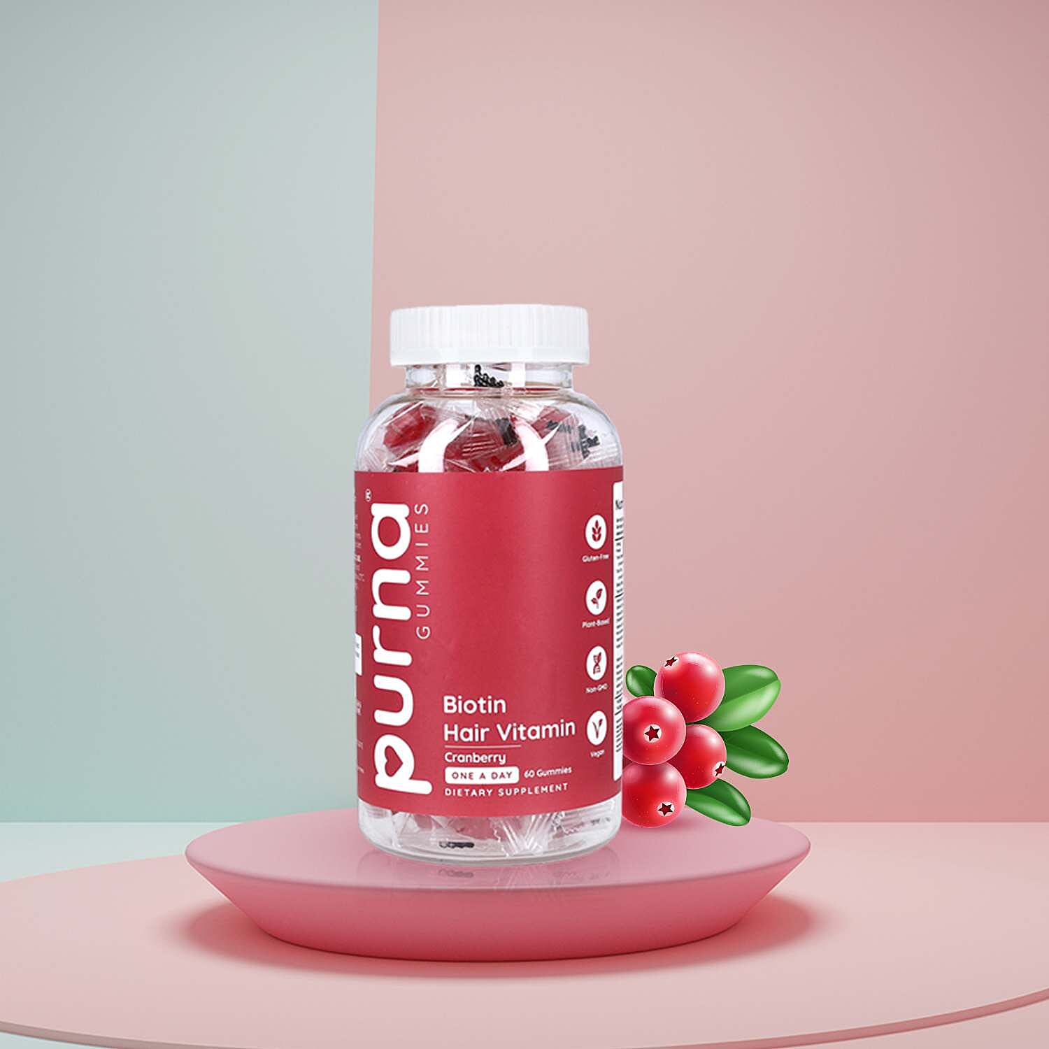 Purna Big Pack - Cranberry Flavored Biotin Gummies (60 Gummies)