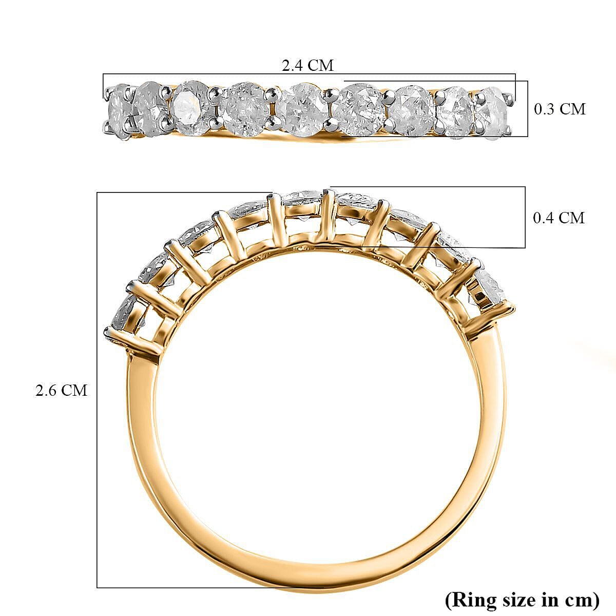 New York Close Out - 9K Yellow Gold Diamond (I3-G-H) Half Eternity Ring 1.00 Ct.