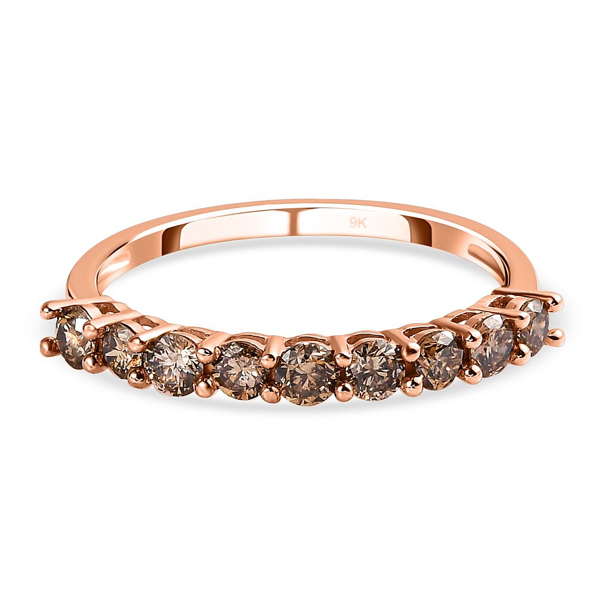 9K Rose Gold Natural Champagne Diamond Half Eternity Ring 1.00 Ct.