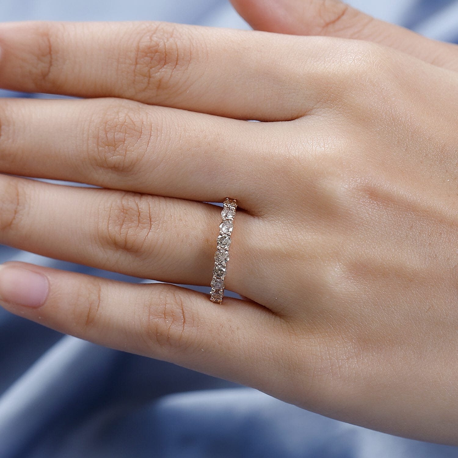 9K Rose Gold Natural Champagne Diamond Half Eternity Ring 1.00 Ct.