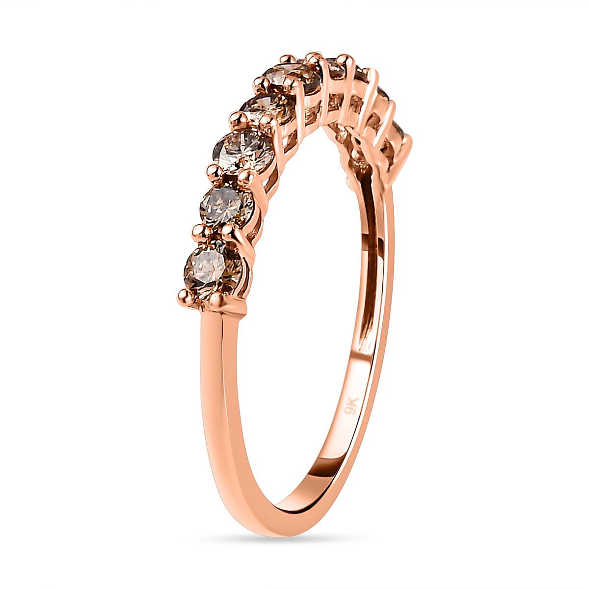 9K Rose Gold Natural Champagne Diamond Half Eternity Ring 1.00 Ct.