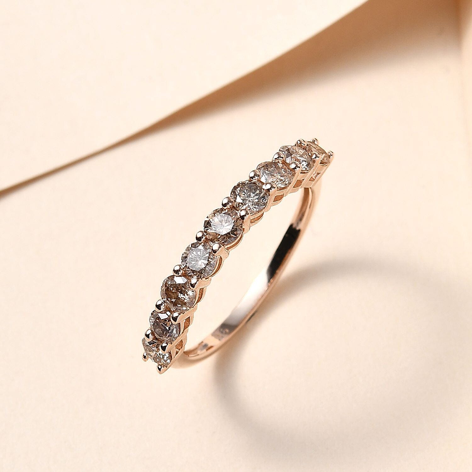 9K Rose Gold Natural Champagne Diamond Half Eternity Ring 1.00 Ct.