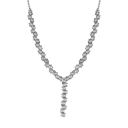 Diamond Y Necklace (Size - 18) in Platinum Overlay Sterling Silver